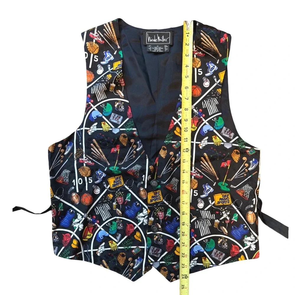 Nicole Miller‎ Mens 100% Silk Sports Print Vest Size M